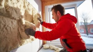 prix laine de roche, webertherm XM, isolation extérieur maison ancienne, Isolation thermique d'un mur de briques avec un isolant thermique en laine de roche, isolation par l'intérieur